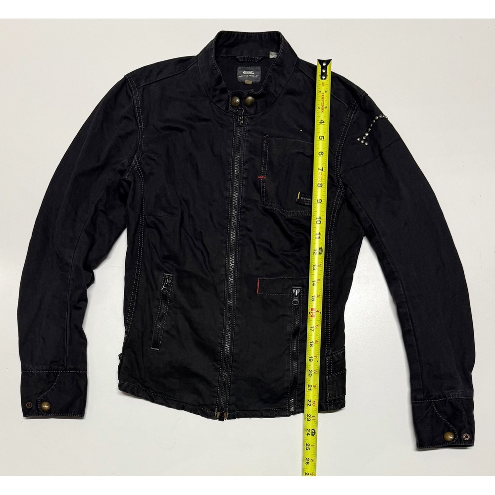 VTG G-Star Raw Womens Black Cotton Utility Moto Jacket Studded Full Zip Size M